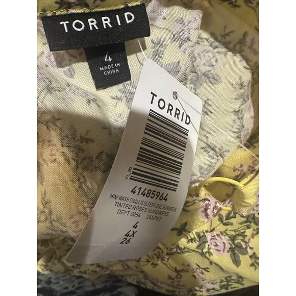 NWT Torrid Mini Challis Sleeveless Sundress Yellow Tinted Roses Size 4 4X 26 - Picture 5 of 6
